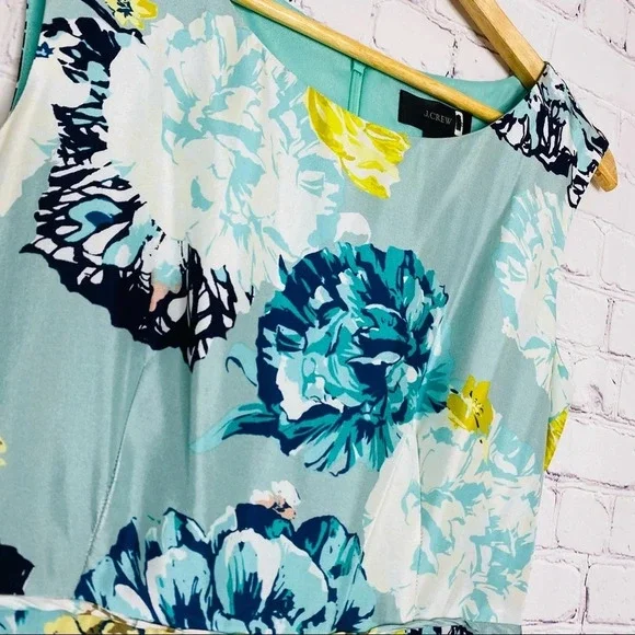 J. Crew Turquoise Blue Aquatic Floral Silk Dress Size Women’s Size 4 - Picture 3 of 13